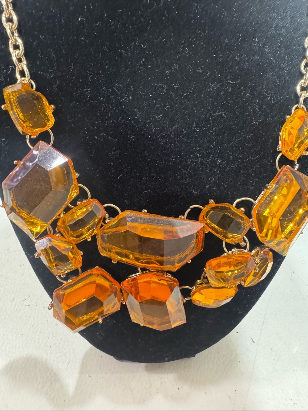 Kenneth Jay Lane Gold-Tone Amber Crystal Bib Necklace - Picture 4 of 6
